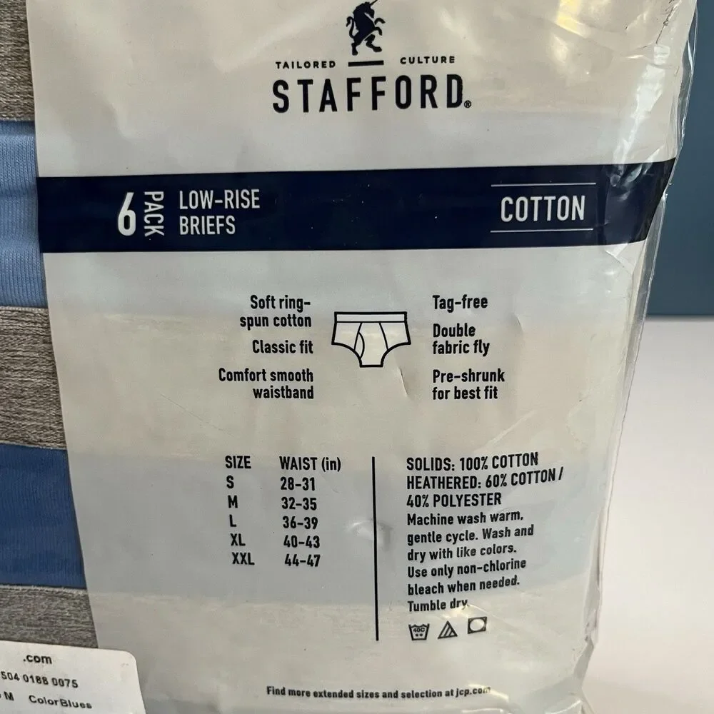 Stafford Low-Rise Briefs Men 6-pack Cotton Men's Underwear Sz Medium Blues NWT
